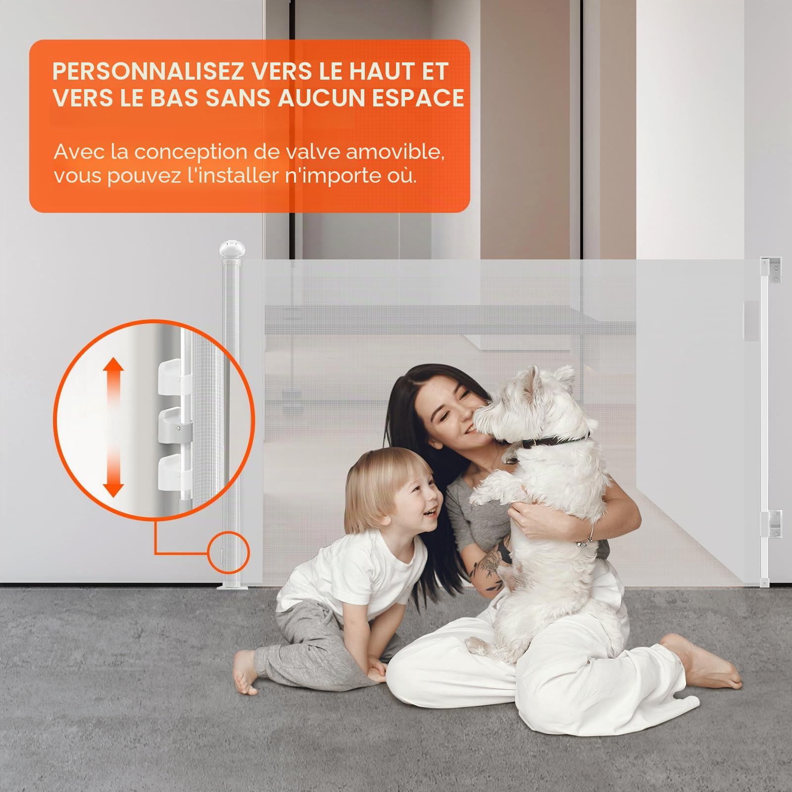 0-300cm Extra Large Barrière de Sécurité Rétractable Opération à Une Main | 87cm Haut Bébés Barriere de Securite Enfant Extensible pour Animaux, Barrière Chiens pour Escaliers, Portes, Couloirs, Blanc