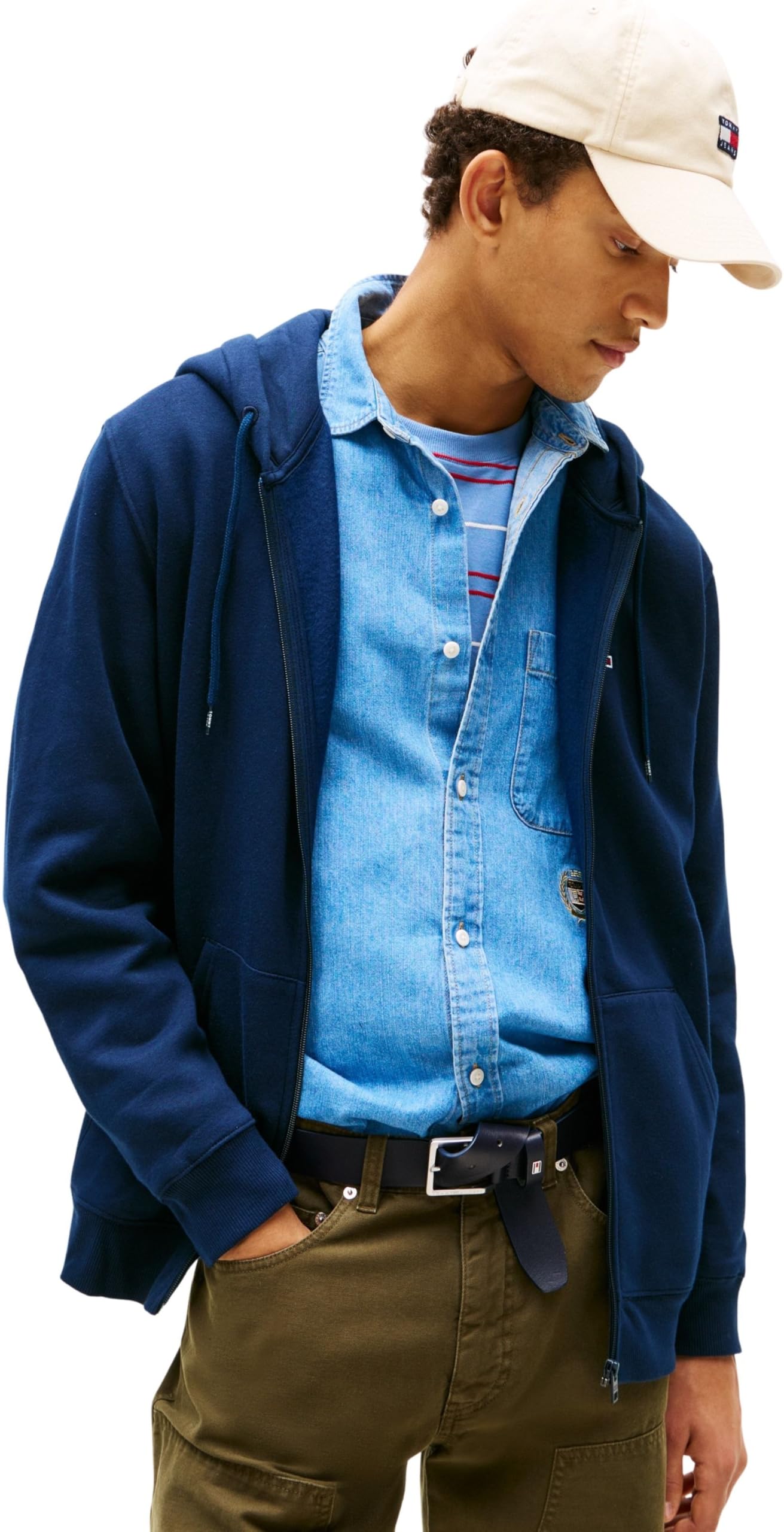 Tommy Jeans Tjm Reg S Flag Zip Fleece Thru Dm0Dm20743, Felpa Con Cappuccio E Zip Uomo, Blue (Dark Night Navy), Xl-image