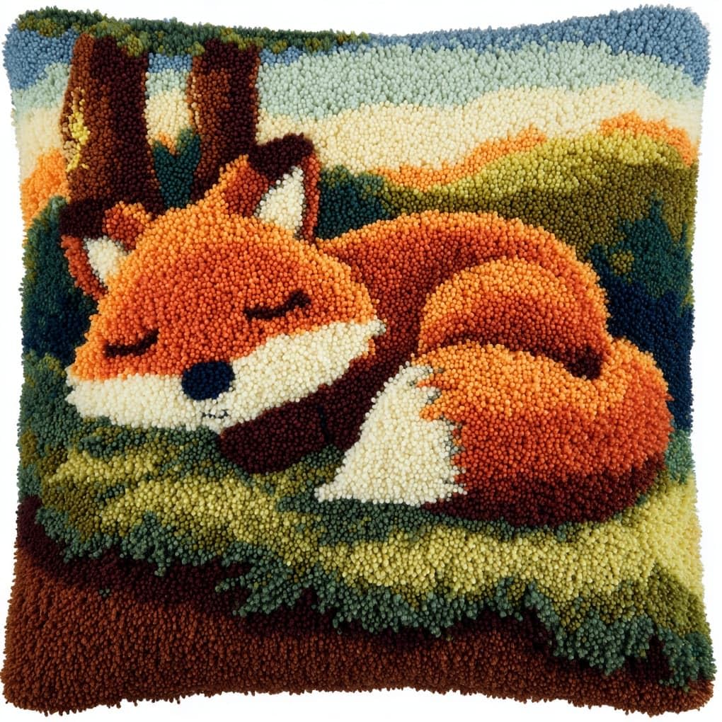 WallustrioaW Latch Hook Pillow Kits Cushion,Sleeping Fox