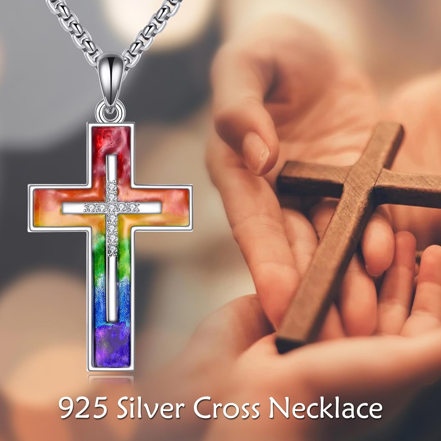 Pride Cross Necklace Sterling Silver 925 Rainbow Cross Necklace Lesbian Gay Pendant Necklaces Lgbt Colorful Jewelry Pride Month Gifts For Women Men Unisex - Image 6
