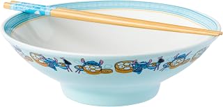 Silver Buffalo Disney Lilo and Stitch Ceramic Ramen Bowl with Chopsticks Featuring Stitch, 30 Ounces