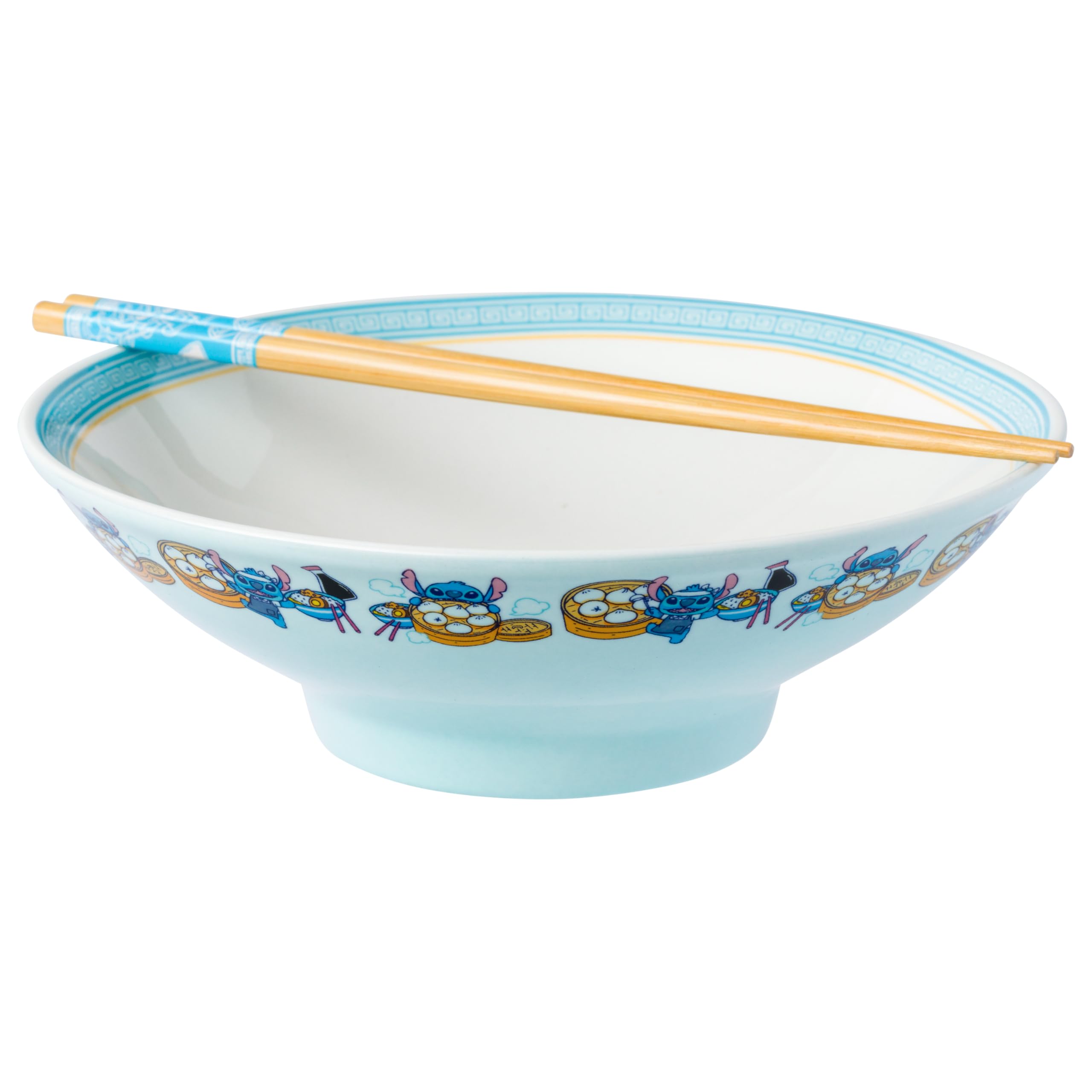 Silver Buffalo Disney Lilo and Stitch Ceramic Ramen Bowl with Chopsticks Featuring Stitch, 30 Ounces
