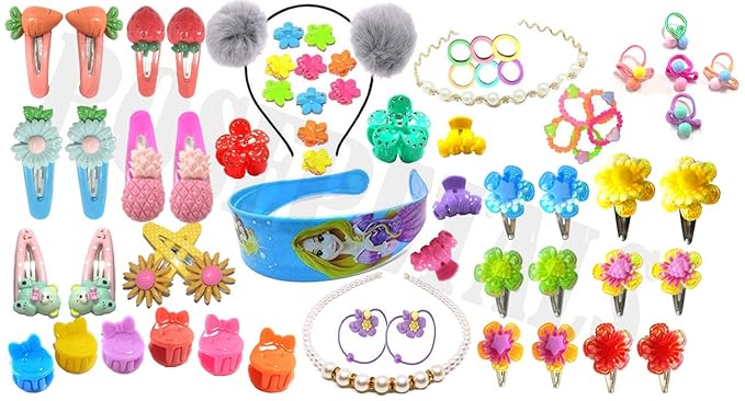 MorningVale Baby Hair Band; Mix Style Tic Tac; Hair Clips; Pin; Elastics Ponytail Holder Hair Accessories for Girls with Gift Box; 67 Pieces/Set (Multicolour)