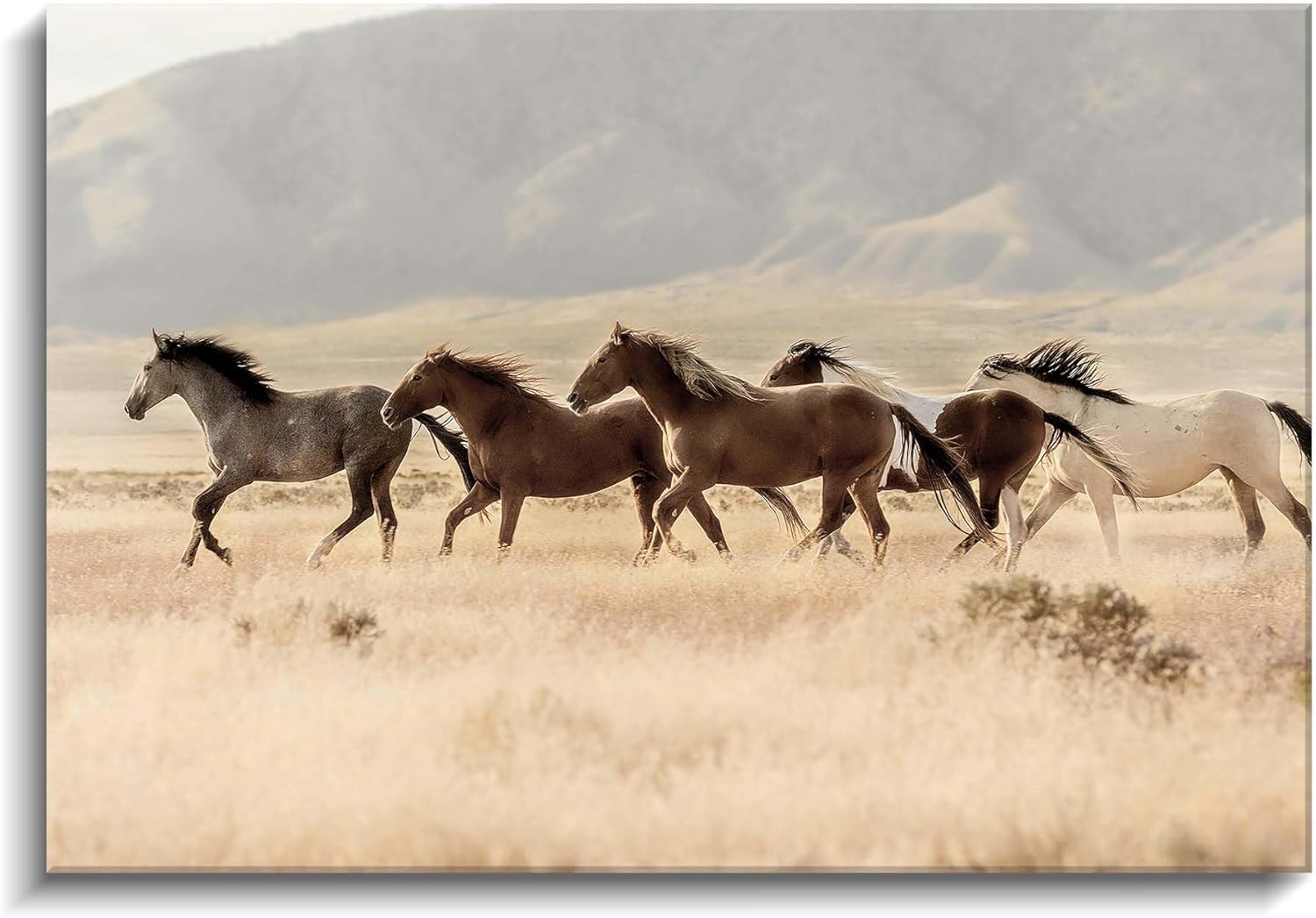 Wild Horses Wall Art Canvas: Farmhouse Animals Pictures Horses Prints Wildlife Painting Western Artwork for Bedroom