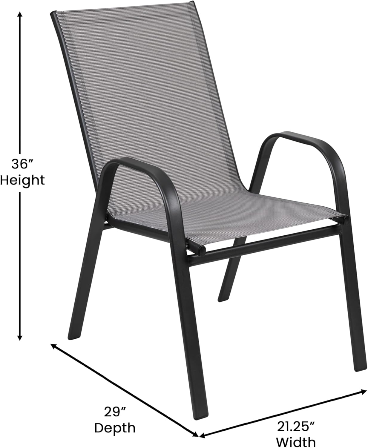 Flash Furniture Brazos Commercial Outdoor Dining Set, 60" Tempered Glass Patio Table with Umbrella Hole, 6 Stack Chairs with Flex Comfort Seats and Backs, Gray/Black