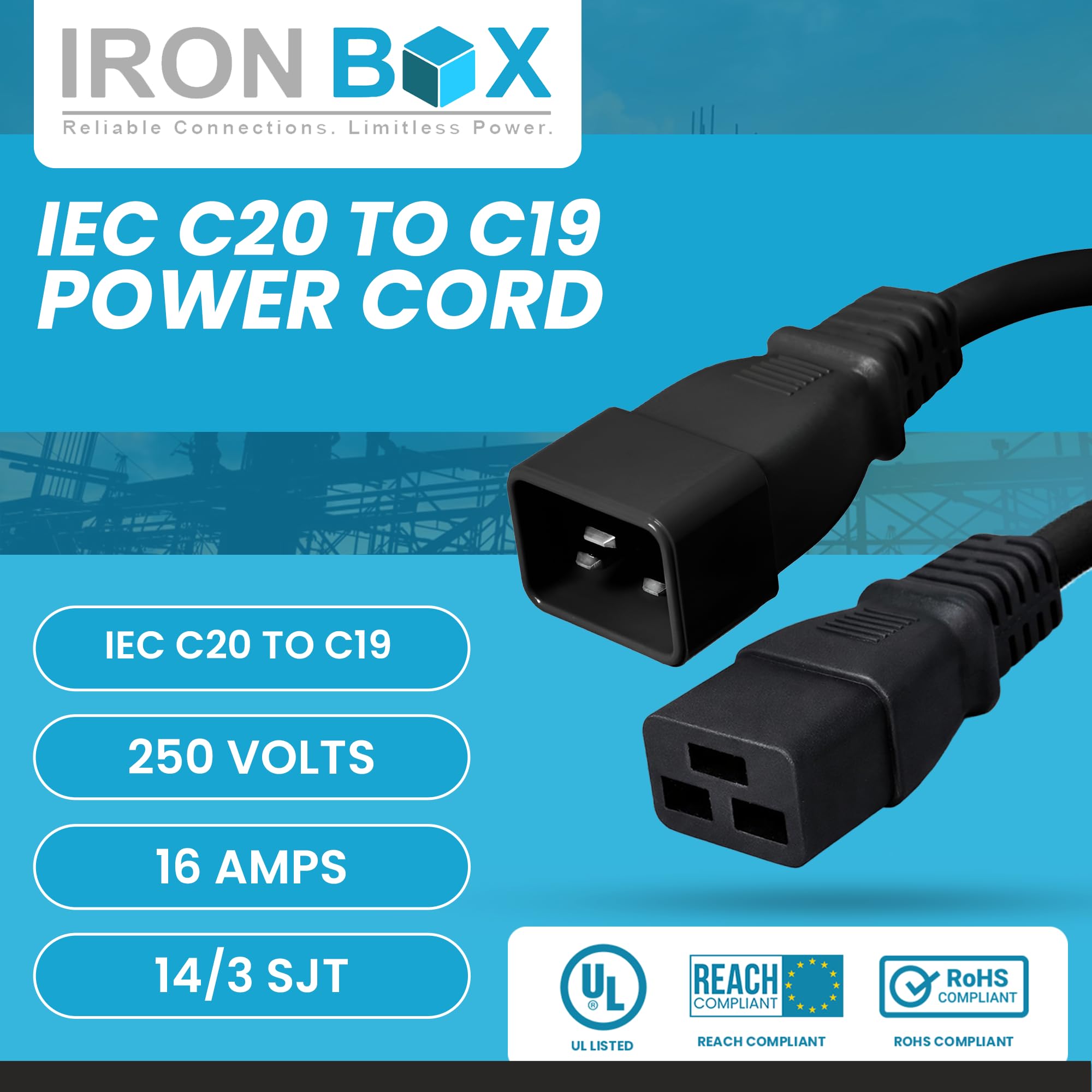 Amazon.com: IronBox Electric IEC C20 to C19 Power Cord - 16A, 250V