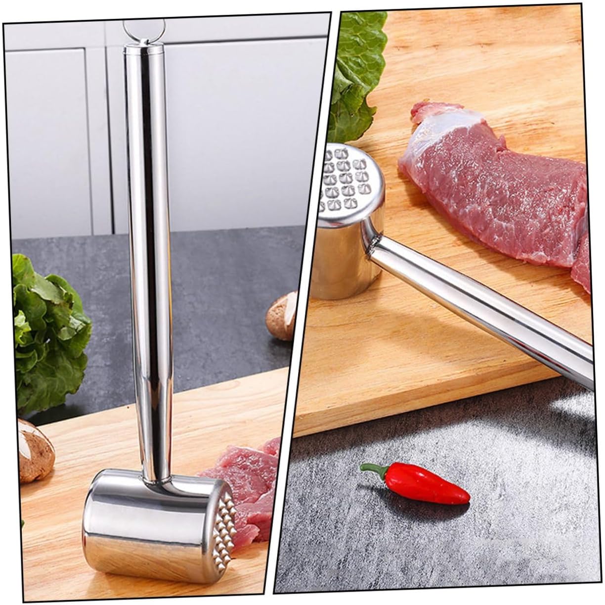 Generic 2pcs Stainless Steel Meat Tenderizer Hammer Set, Beef and Pork Pounder Tool for Kitchen Cooking, Sturdy 304 Stainless Steel for Home Use