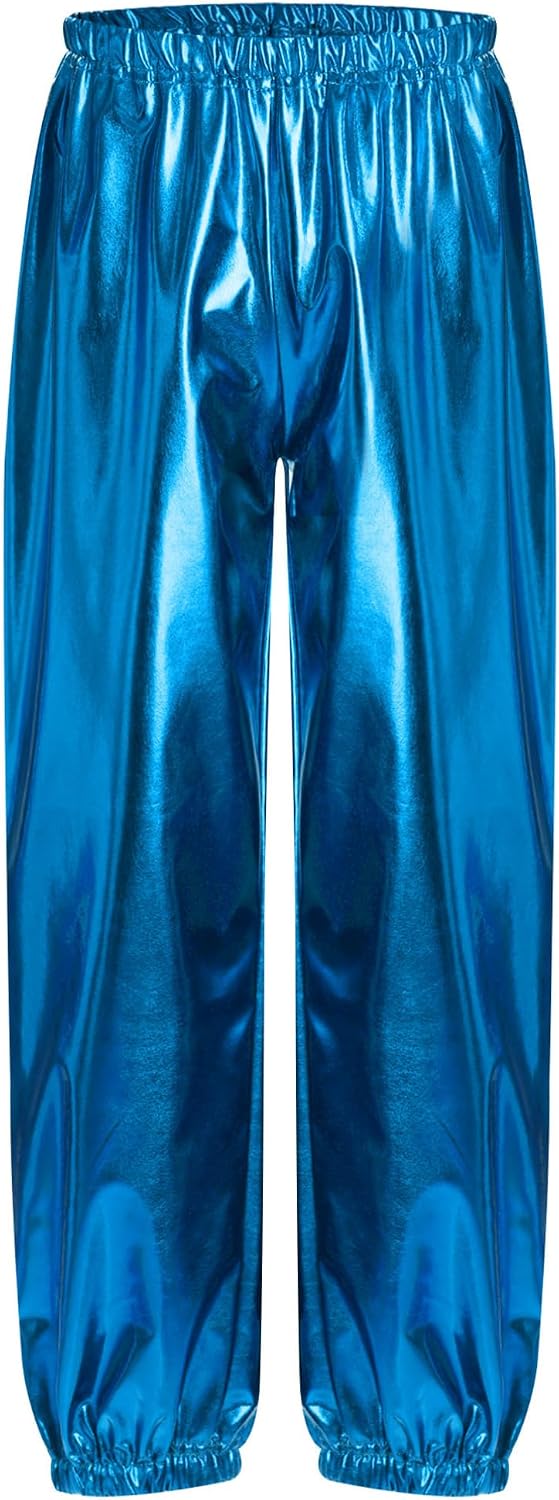 TiaoBug Kids Girls Shiny Metallic Jazz Hip Hop Dance Harem Pants Trousers Athletic Sweatpants Performance Dancewear