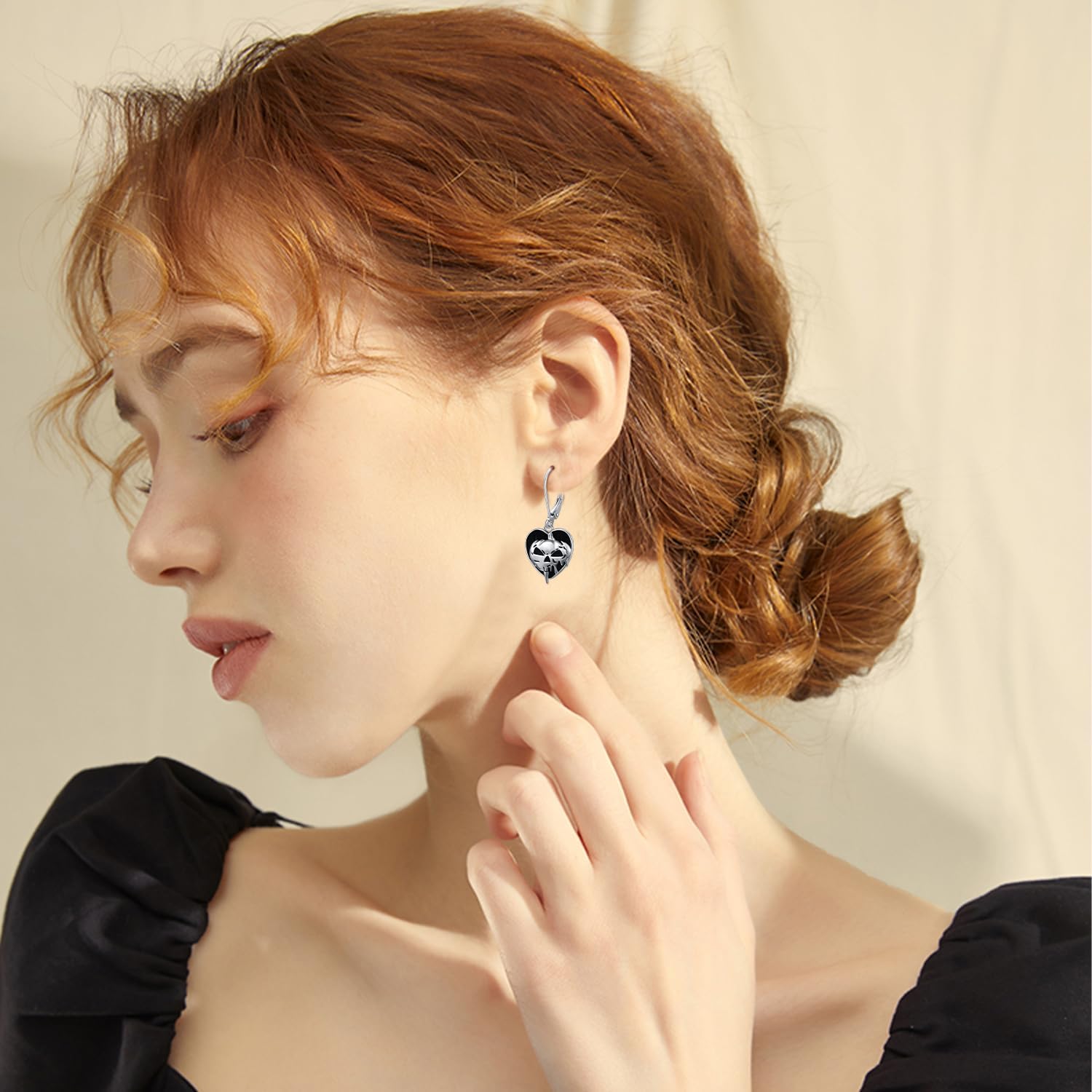 Skull/Pumpkin/Skeleton Hand/Ghost/Spider Earrings 925 Sterling Silver Halloween Heart Dangle Drop Leverback Earrings Gothic Punk Jewelry Gifts Halloween for Women