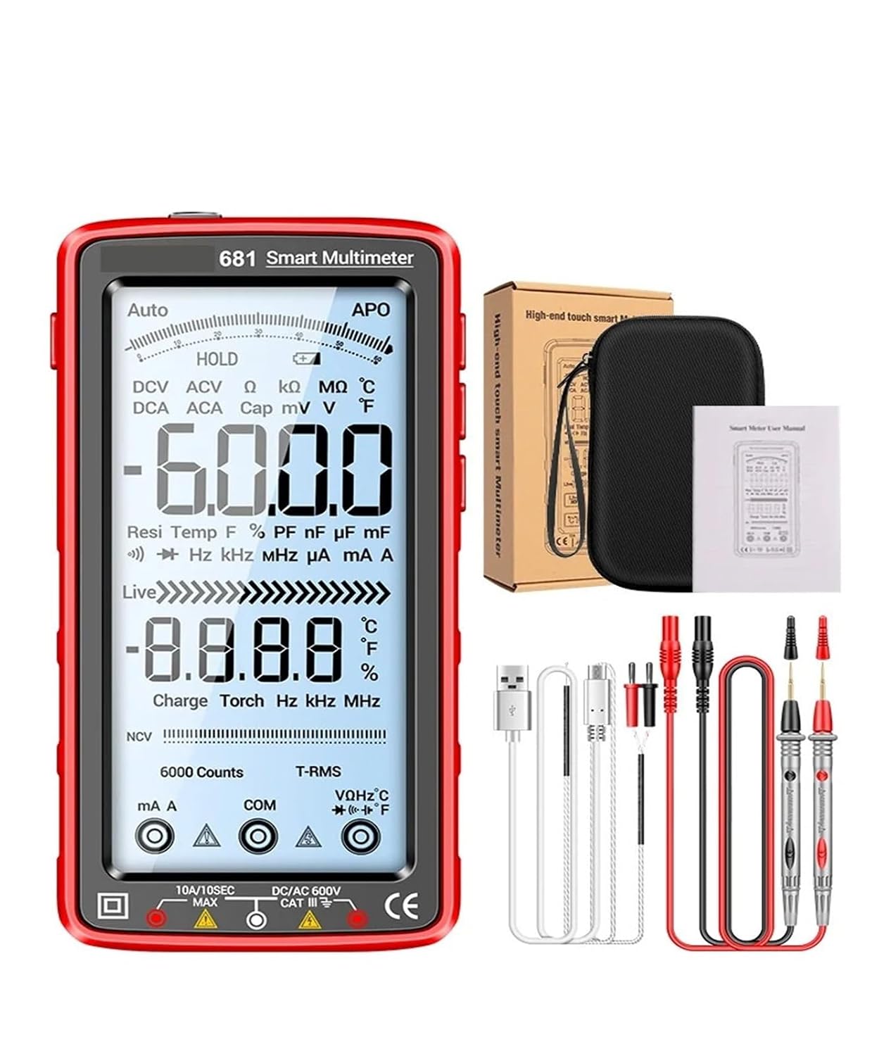 681 Rechargeable Digital Professional Multimeter Voltage Tester AC/DC Voltmeter(681 red)
