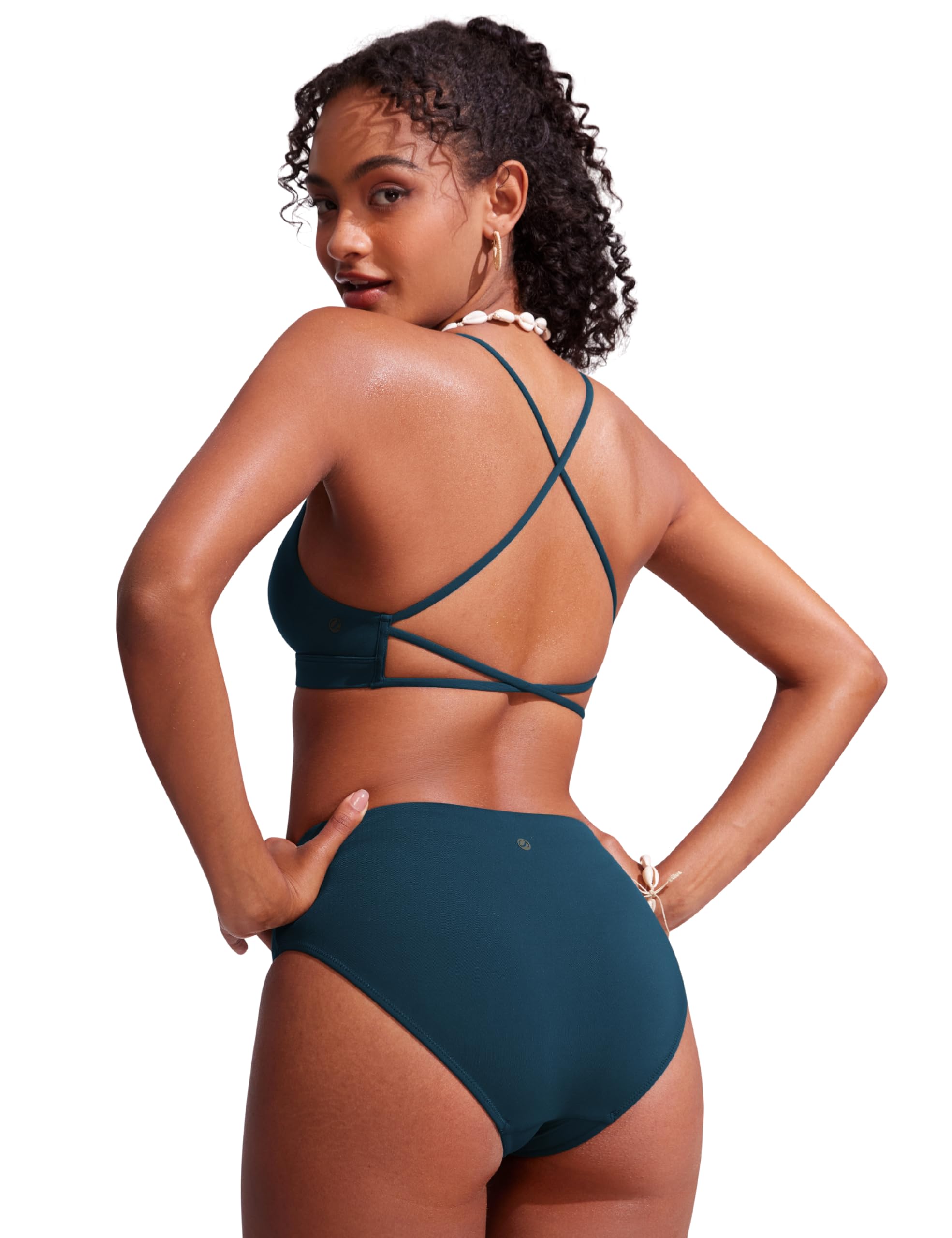 CRZ YOGA Top de Bikini para Mujer con Escote en V y Espalda Cruzada Top de Traje de baño Acolchado