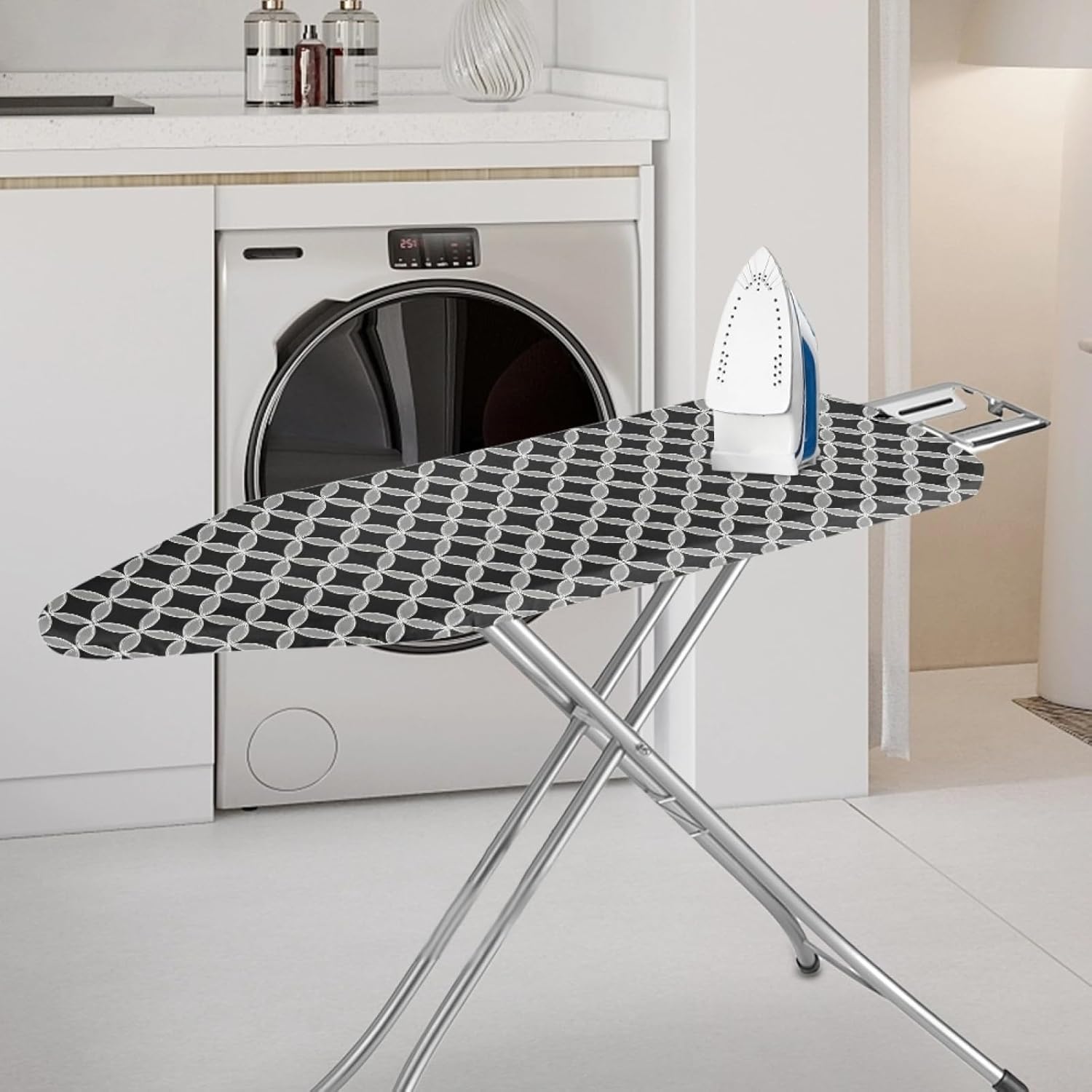 Iron Board Cover with Padding Standard Size Black White Pattern Padded Ironing Board Covers 15x54 Heat Reflective Extra Thick Wide Non Stick Scorch and Stain Resistant Heatproof