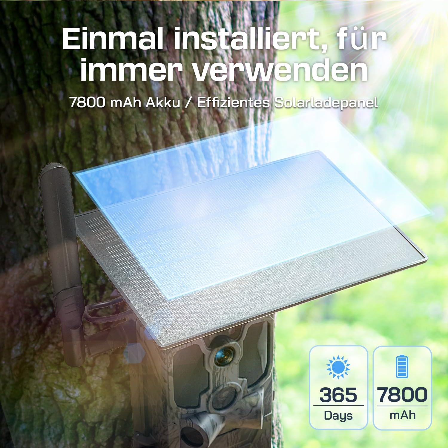WOLFANG Wildkamera, 2.5K 4G LTE Live Solar Übertragung Wildkamera mit Handyübertragung App, Echtzeitalarm, Super-Infrarot-Nachtsicht Kamera mit 7800mAh Akku, 32GB SD Karte, 2-Wege-Audio IP66