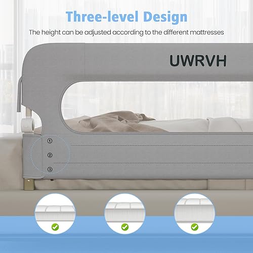 Miniatura 5 de Riel de cama plegable para niños pequeños, rieles de seguridad para cama de bebé, diseño en forma de U sin perforaciones, ajuste universal para