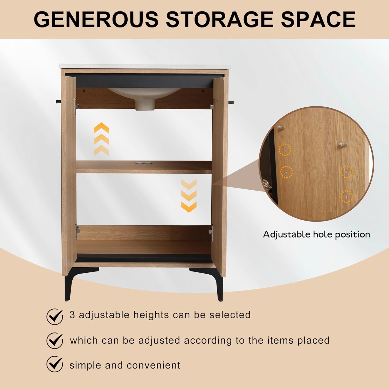 24 Inch Bathroom Vanity with Sink,Bathroom Vanity,Bathroom Sink Cabinet,Modern Vanity with 2 Door and White Ceramic Basin Sink Top,Freestanding Storage Cabinet for Small Space