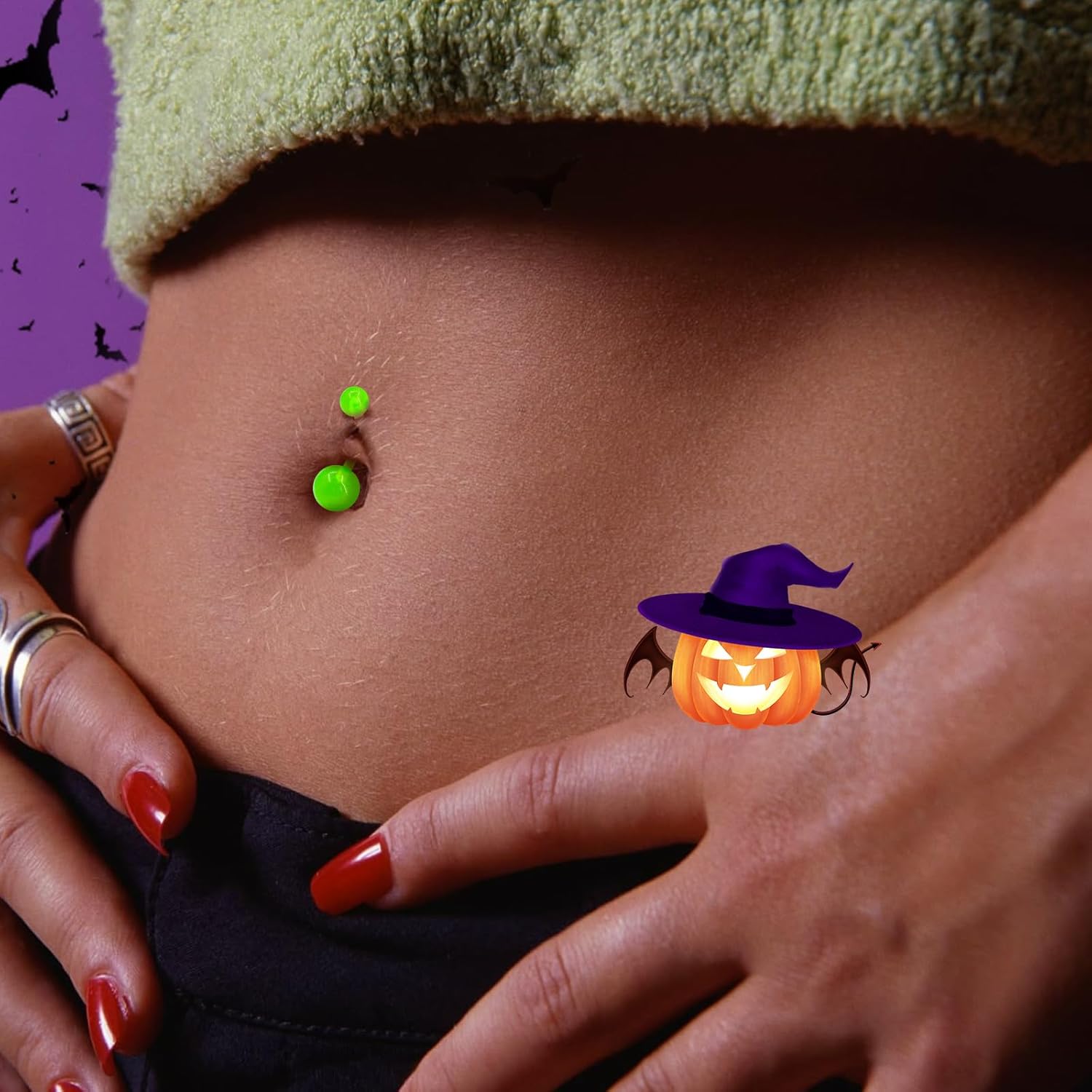 8Pcs Belly Button Rings 14G Acrylic Colorful Navel Barbells Rings for Women Straight Tongue Nipple Ring Piercing Jewelry Glow in The Dark Halloween - Image 2