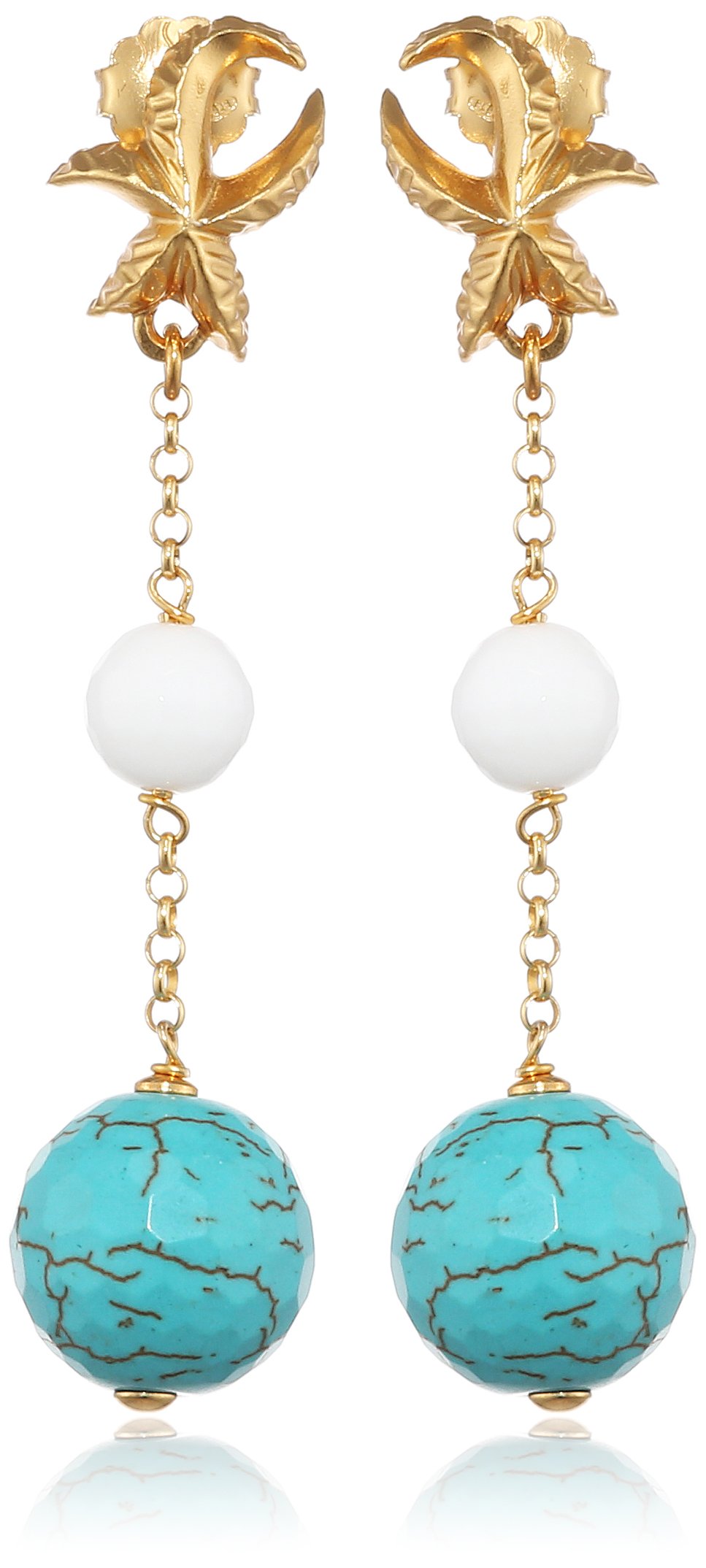 MISIS Orecchini Donna Pendenti in Argento 925 Placcato oro 18Kt | Orecchini Lunghi Donna Design Elegante Stella con Pietre Pasta Turchese | Made in Italy