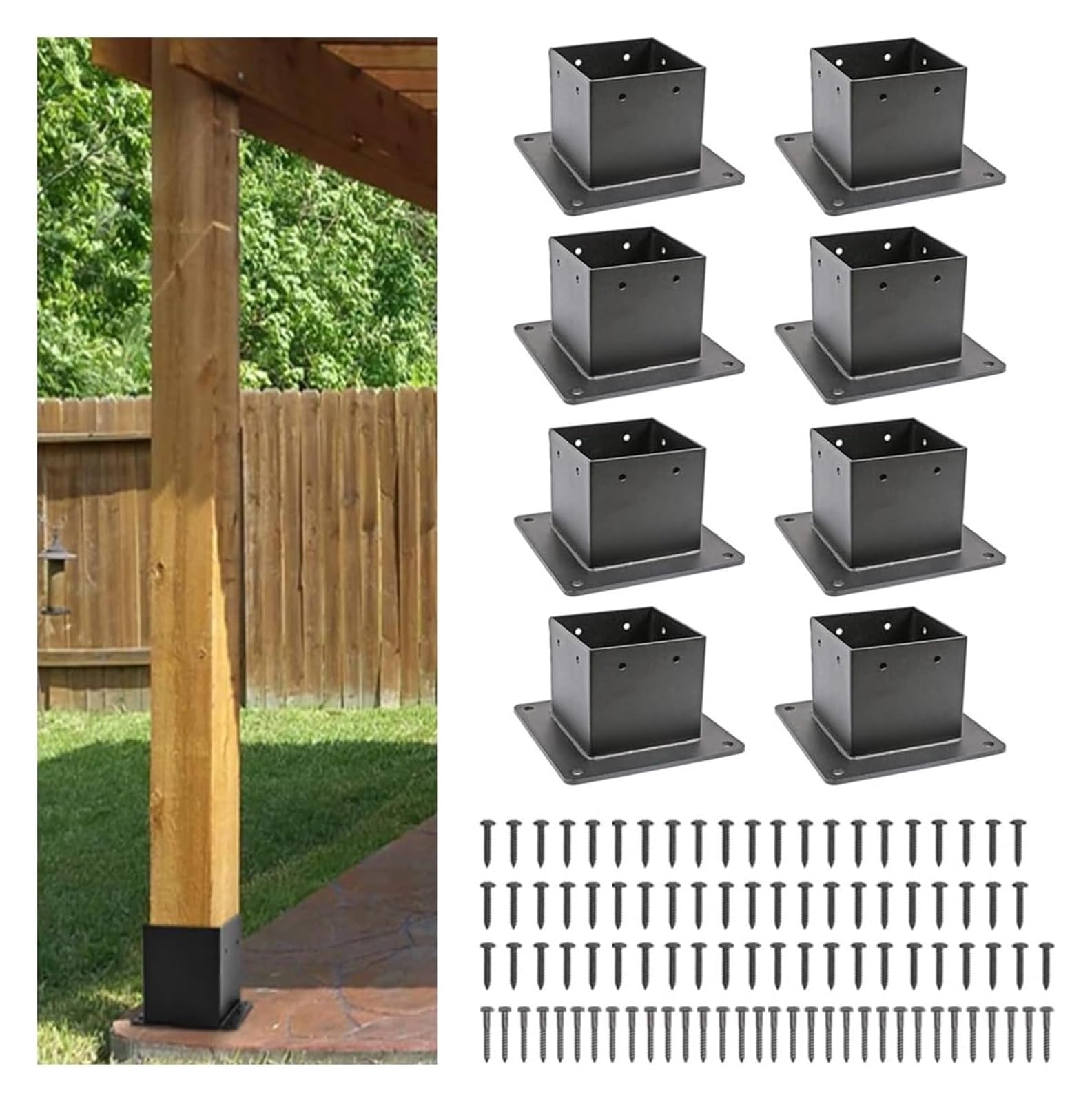 Fence Posts， 4x4 Post Base Heavy Duty Anchor Thick Steel Matte Black Posts Brackets for Deck Fence Mailbox Pergola(8pcs)