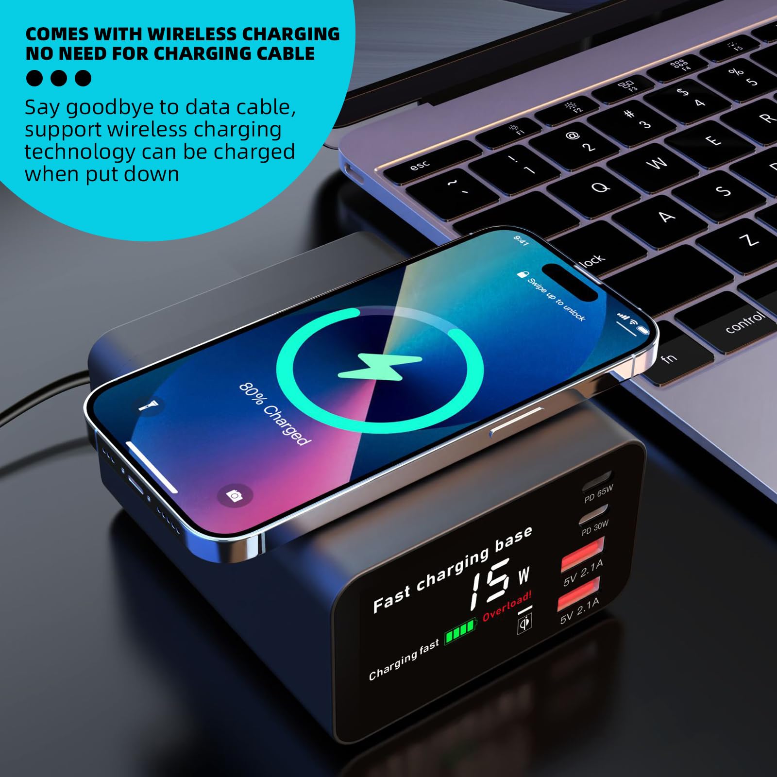 Caricabatterie USB C portatile veloce, stazione di ricarica multi porta con display in tempo reale, spina di ricarica sicura e affidabile per telefoni cellulari, tablet, laptop, smart watch, viaggi,