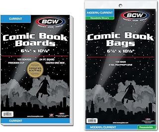 BCW 100-Pack Resealable Comic Bags & Acid-Free Backing Boards - Archival Safe Storage for Current Comics 6.88x10.5"