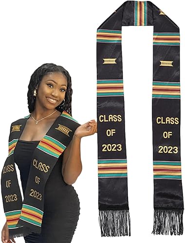 YanHao Class of 2023 Scarf - Tassel Design Graduation Accessories Sash for Black Girl 2023 Celebrate Our Culture,Boys and Girls Graduate Party