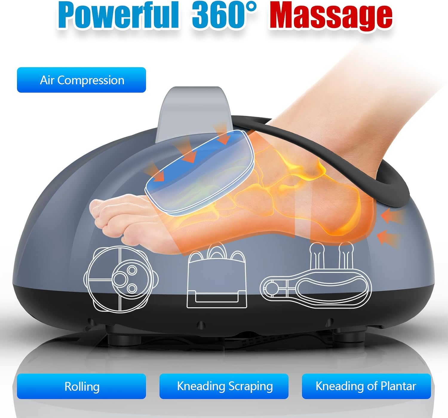 Shiatsu Foot & Calf Massager with Compression & Heating, Deep Tissue Kneading Improves Circulation, Helps Plantar Fasciitis, Massage Foot, Calf, Arms, Gift for Woman and Man, Fit Up to Feet Size 14
