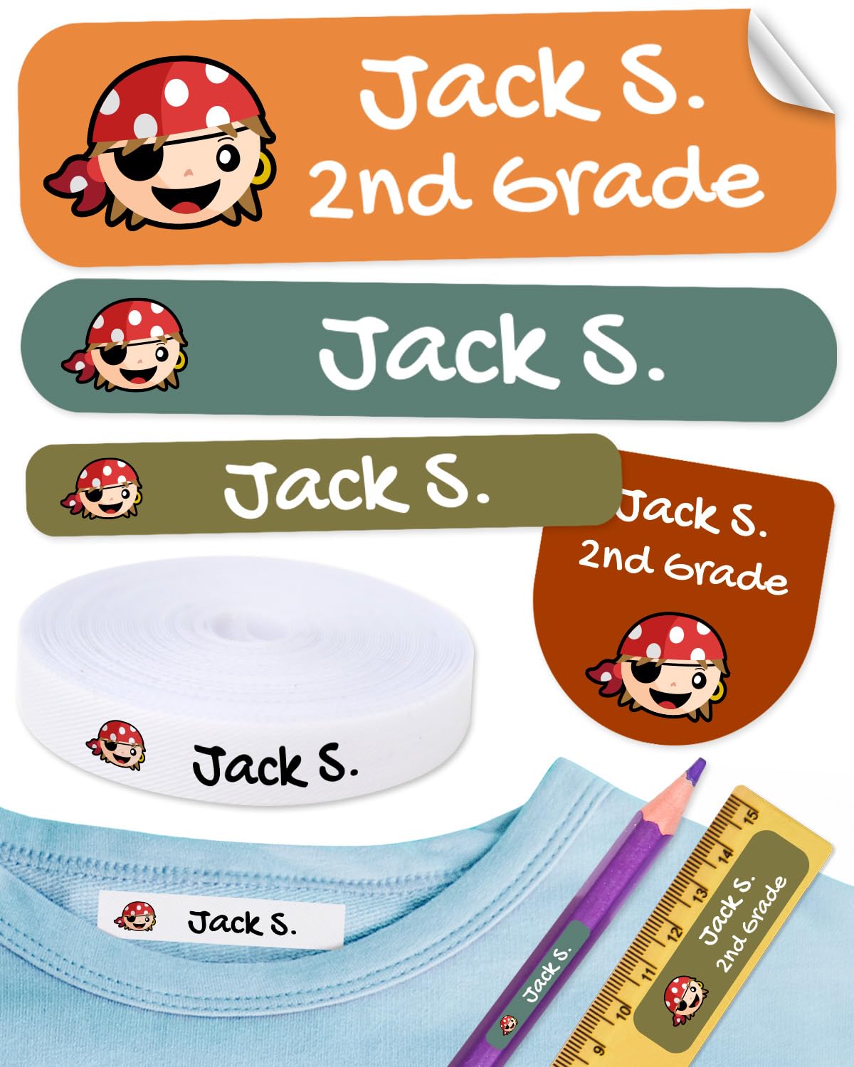 620 Custom Name Labels for Clothing & School Supplies – 400 Iron-On Fabric Labels + 220 Waterproof Stickers for School, Daycare & Nursing Home