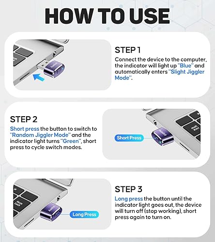 Miniatura 4 de Mouse Jiggler - Mouse movedor de mouse USB de metal indetectable con botón de interruptor, mini agitador automático con 2 modos de agitación, sin