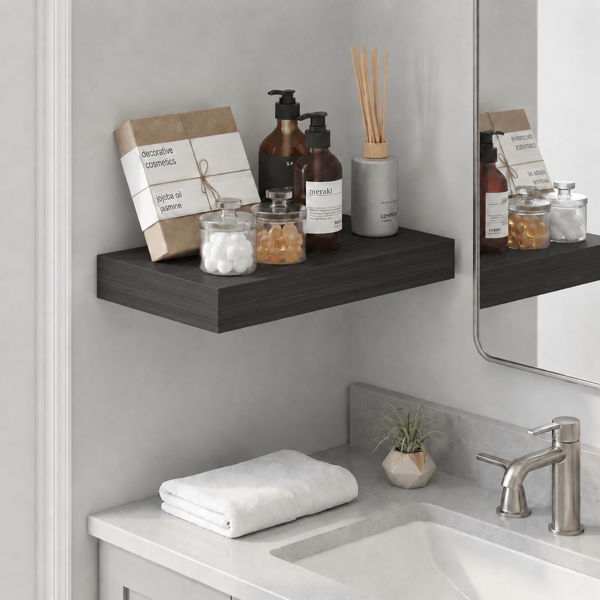 Furinno Tobacco Oak / 9.3 x 15.8 / Modern Bathroom Shelves