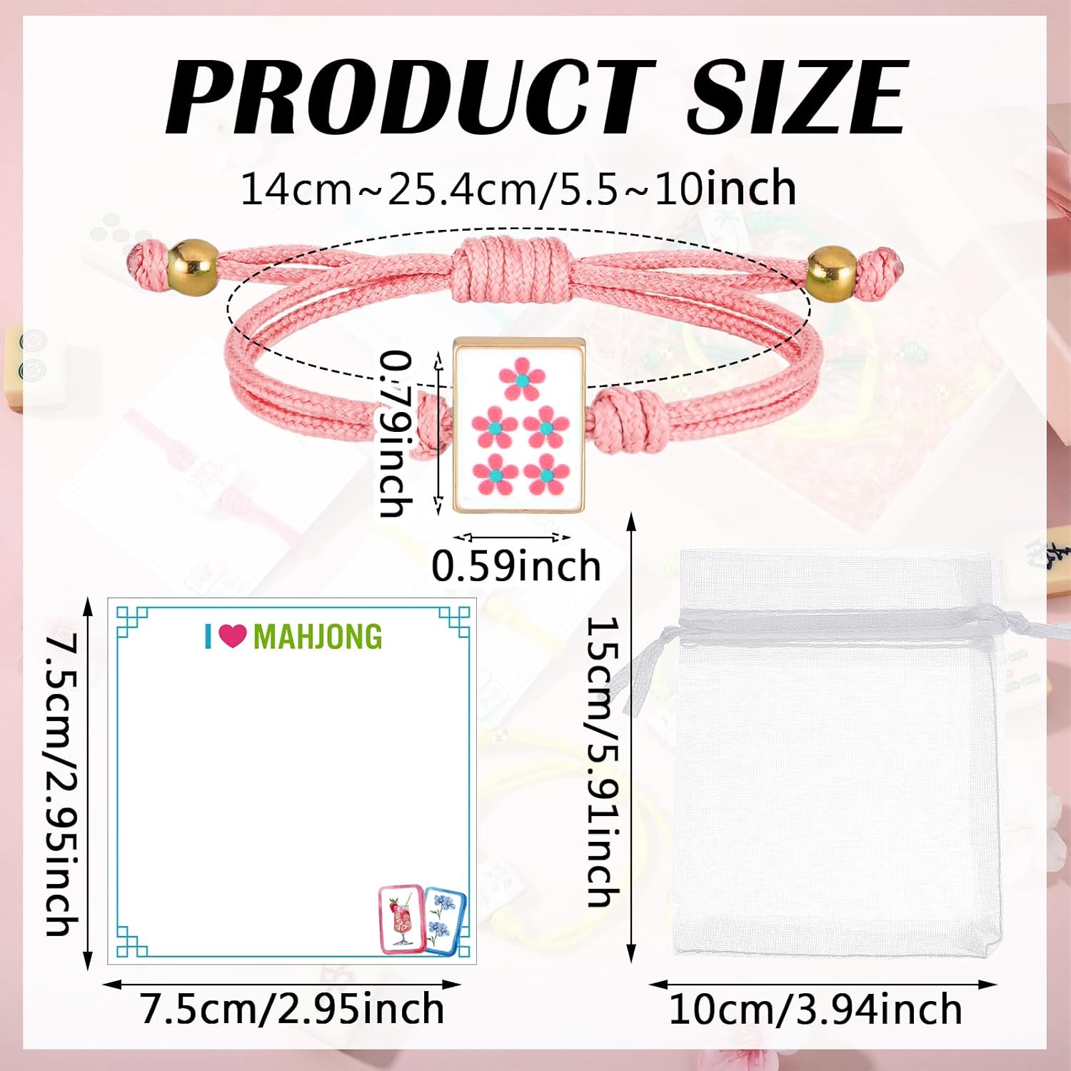 Unittype 16 Set Mahjong Woven Bracelets with Card Bag Adjustable Bracelet Jewelry Gifts Accessories Set for Mahjong Party Favor Gift Bulk - Image 2