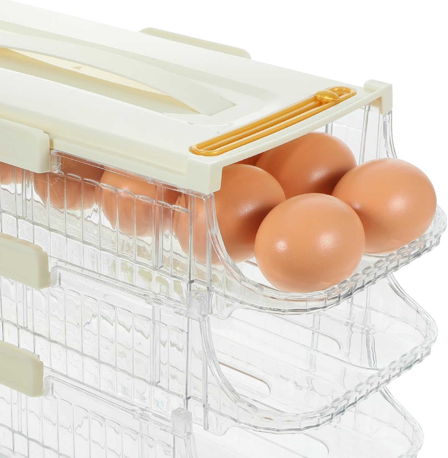 Egg Holder with Visible Design Automatic Sliding for Refrigerator 3 Layers Egg Dispenser Storage Container and 7° Inclined Angle for Weddings and Parties