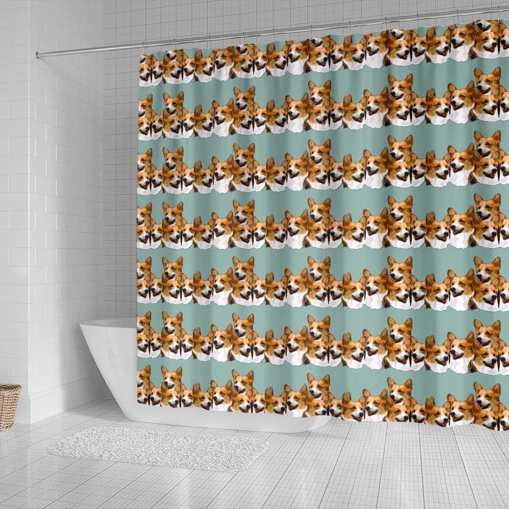 Cardigan Welsh Corgi Dog in Lots Print Shower Curtains