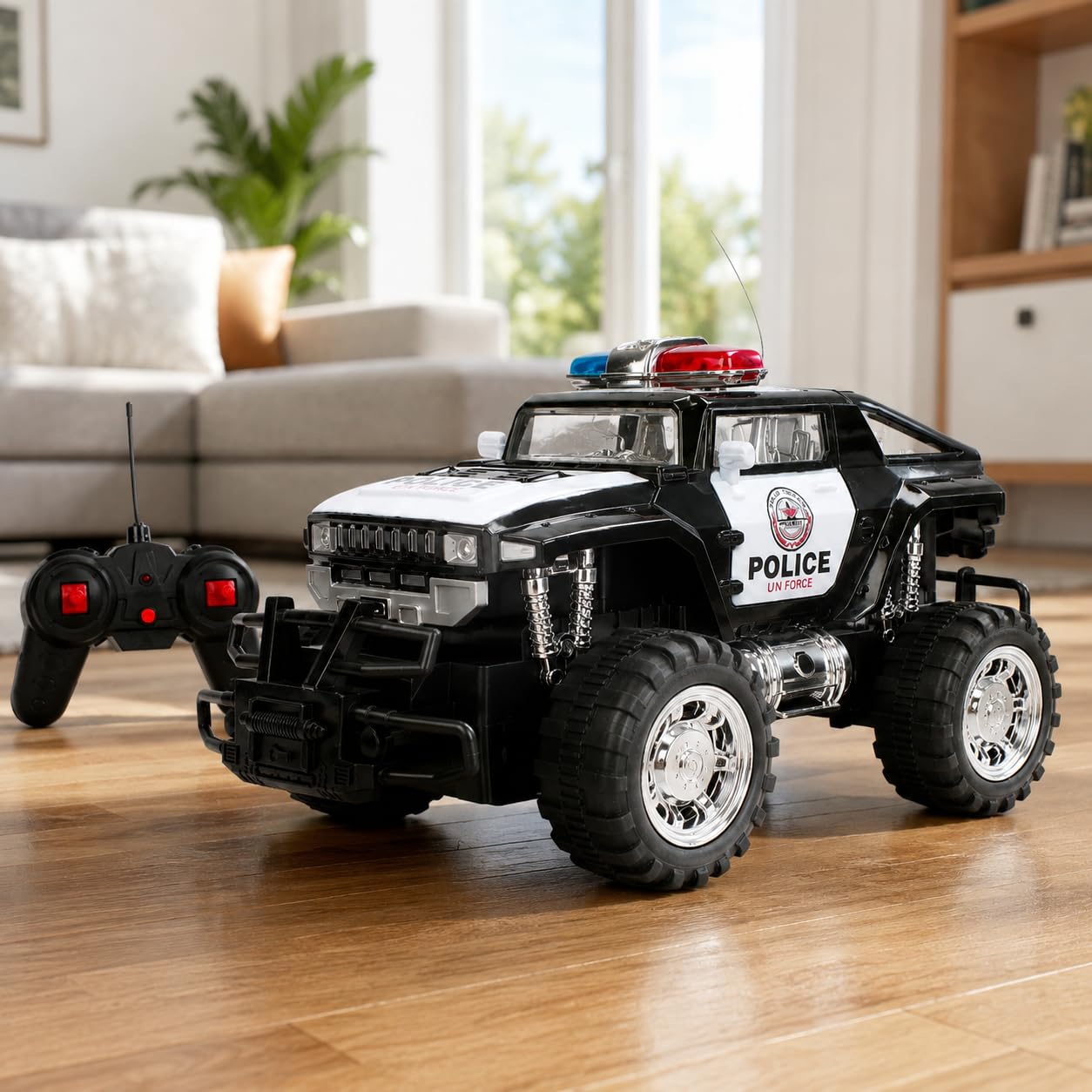 Generico Voiture de police télécommandée tout-terrain voiture de police jouet radiocommandée voiture radiocommandée voiture de police voiture télécommandée enfants tout-terrain 4x4 SUV Truck RC (A)