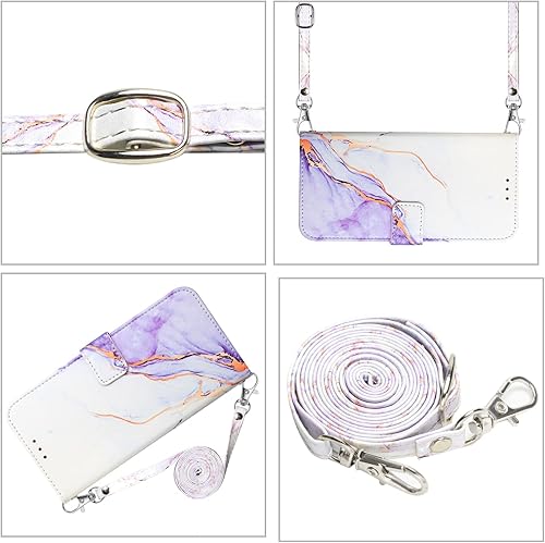 Miniatura 5 de ONV Wallet Case for Xiaomi Mi 12 Ultra - Long Neck Lanyard Marble Painted Stand Card Slot Leather Flip Case + TPU Inner Shell Cover for Xiaomi Mi 12