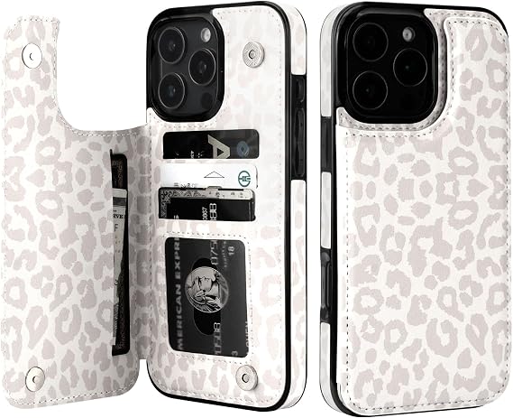 HAOPINSH Wallet Case with Card Holder for iPhone 16 Pro Max,White Leopard