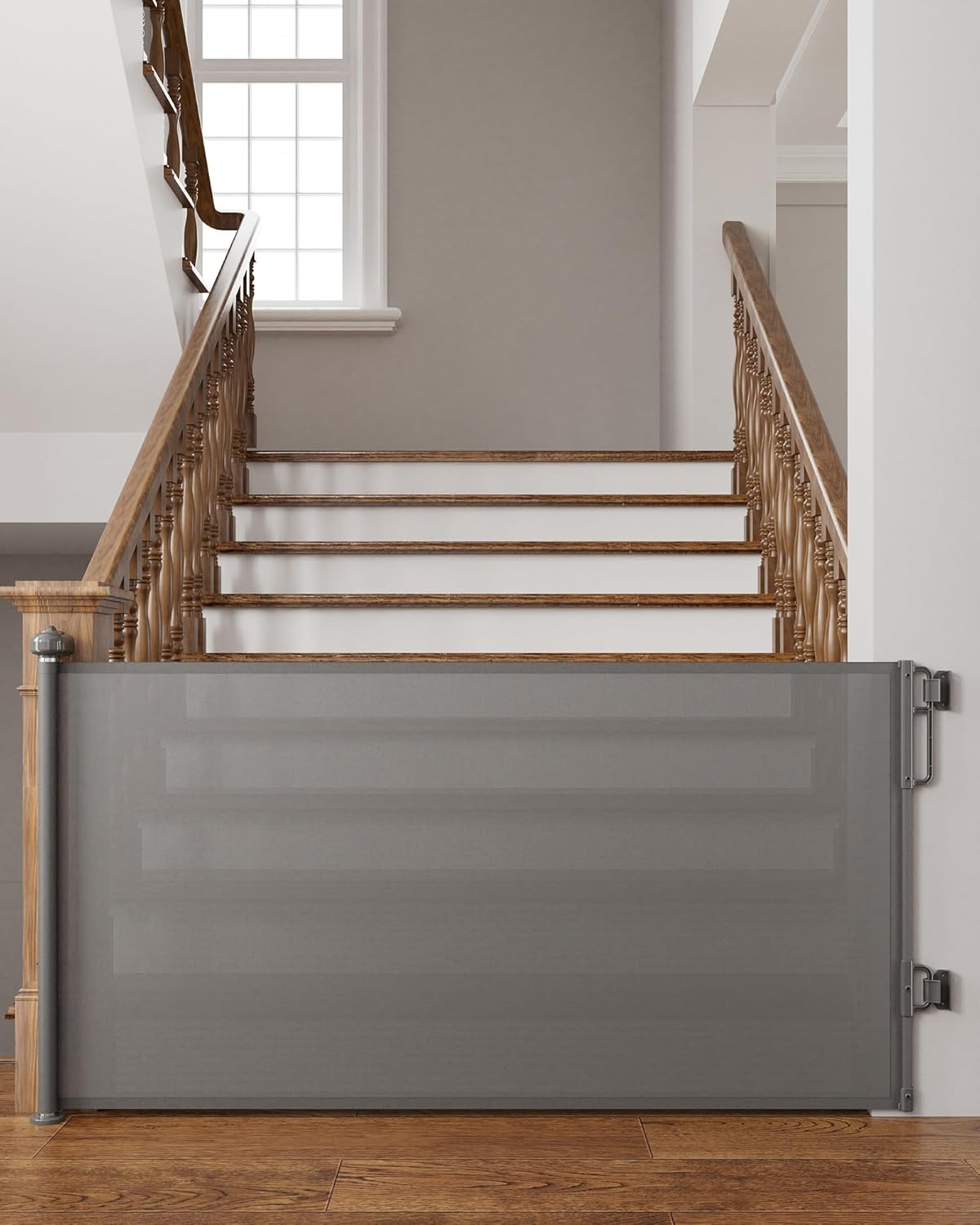 Cumbor 76\" Wide Long Retractable Safety Gates for Stairs, Mesh Dog Gate for The House, 34\" Tall Extra Wide Pet Gate for Dogs, Long Gates for Doorways, Hallways, Indoor/Outdoor(Gray)