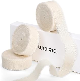 White Cotton Ribbon 5/8 Inch x 18Yards 3 Rolls Ivory Ribbon Handmade Frayed Fringe Ribbons for Gift Wrapping DIY Crafts Bridal Bouquets Wedding Invitation Home Decorations