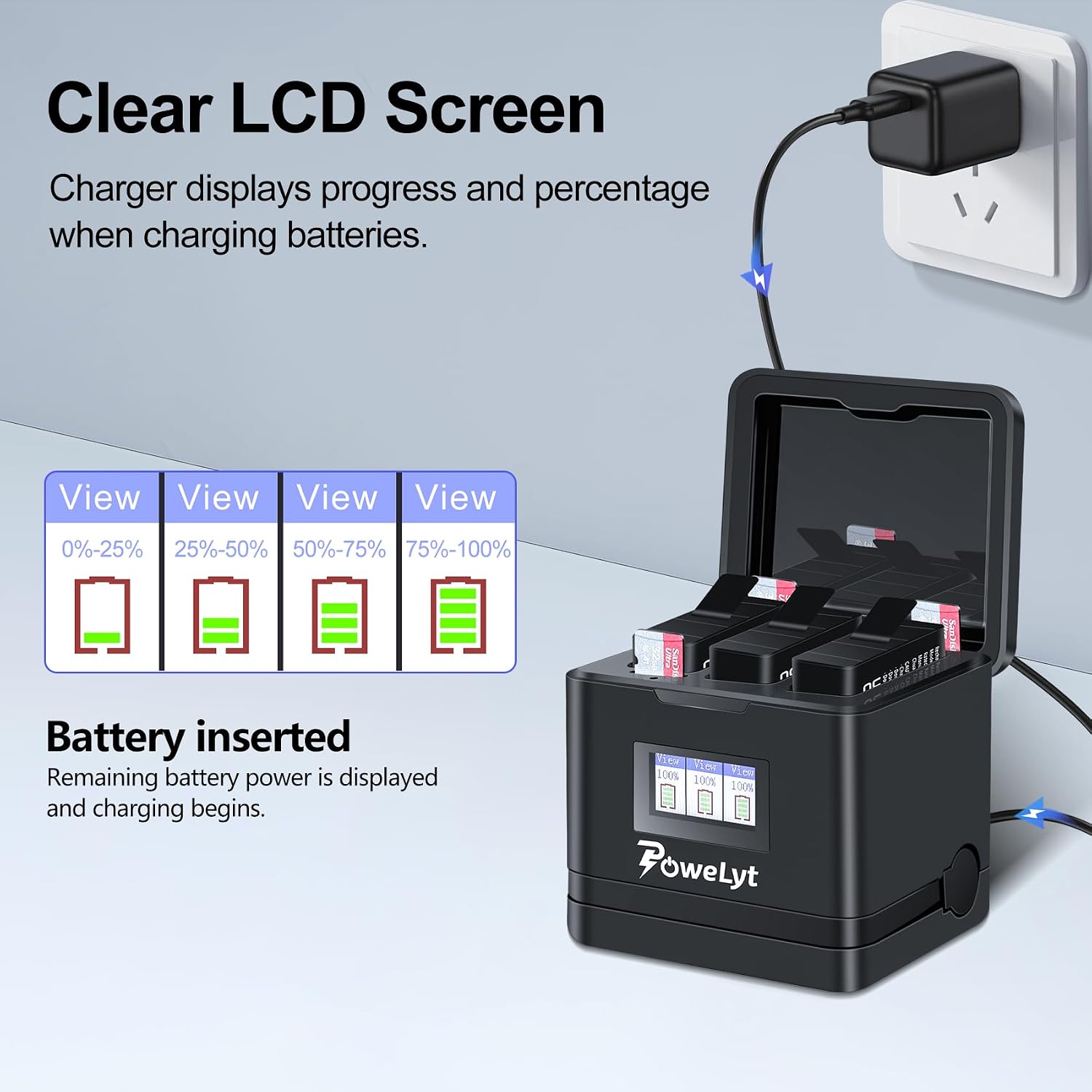 Battery Charger for GoPro Hero 13,3-Channels Hero 13 Battery Charging Hub with LCD Screen Can Shows Battery Level and Storage SD Card Compatible with HERO 13 Black Enduro Battery(Charger only)