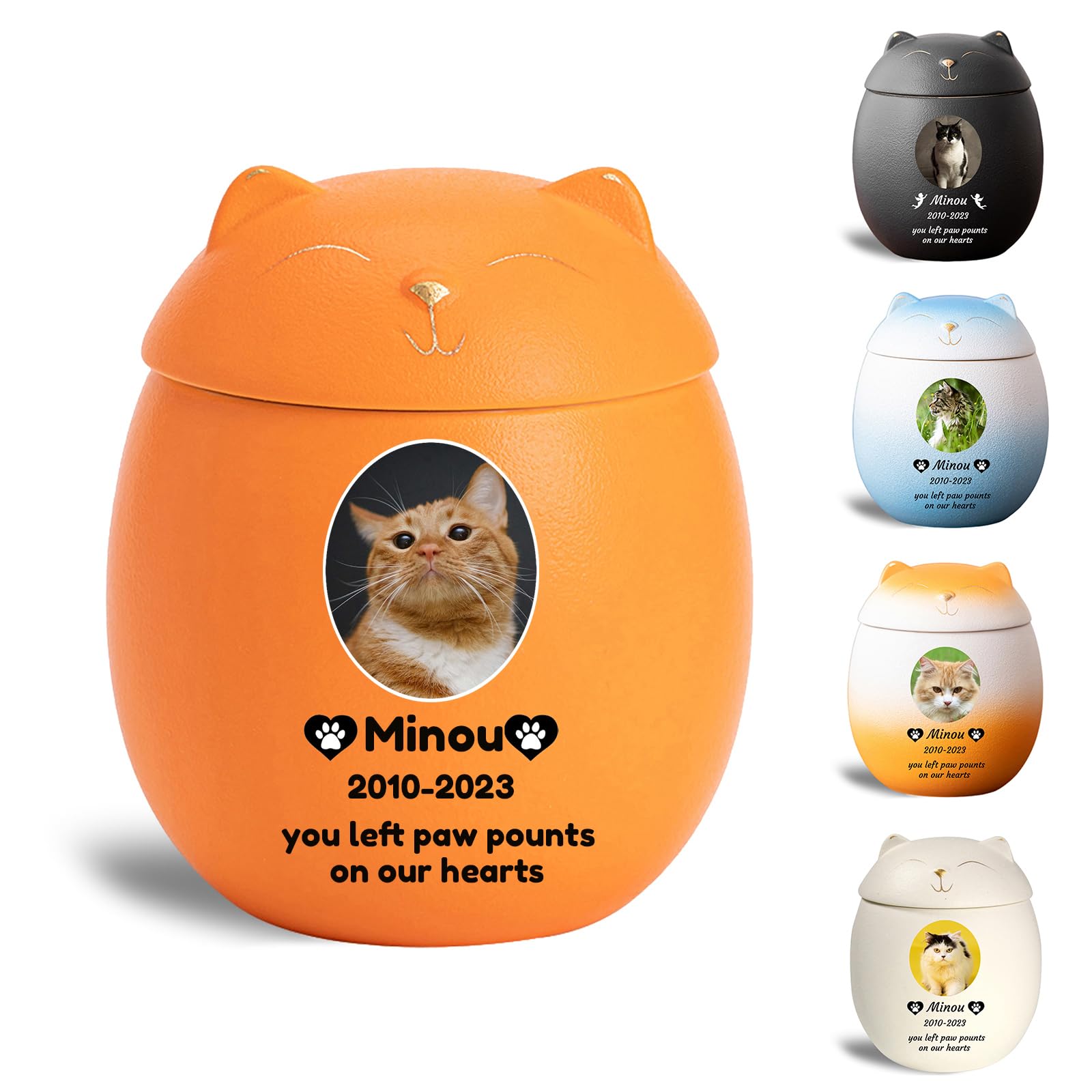 WXMYOZR Personalized Cat-Shaped Small Urn for Ashes, Custom Ceramic Decorative Mini Memorial Ashes Keepsake Cremation Urn for Pet Cat Ashes,Orange,Little