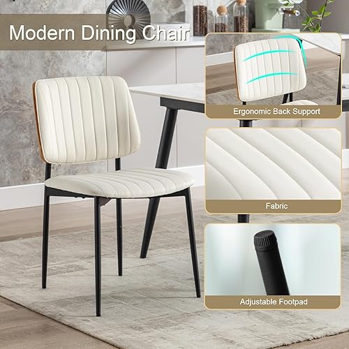 Miniatura 9 de Okeysen Juego de 2 sillas de comedor de cuero, sillas de comedor modernas de mediados de siglo con respaldo de madera curvada y asiento tapizado,