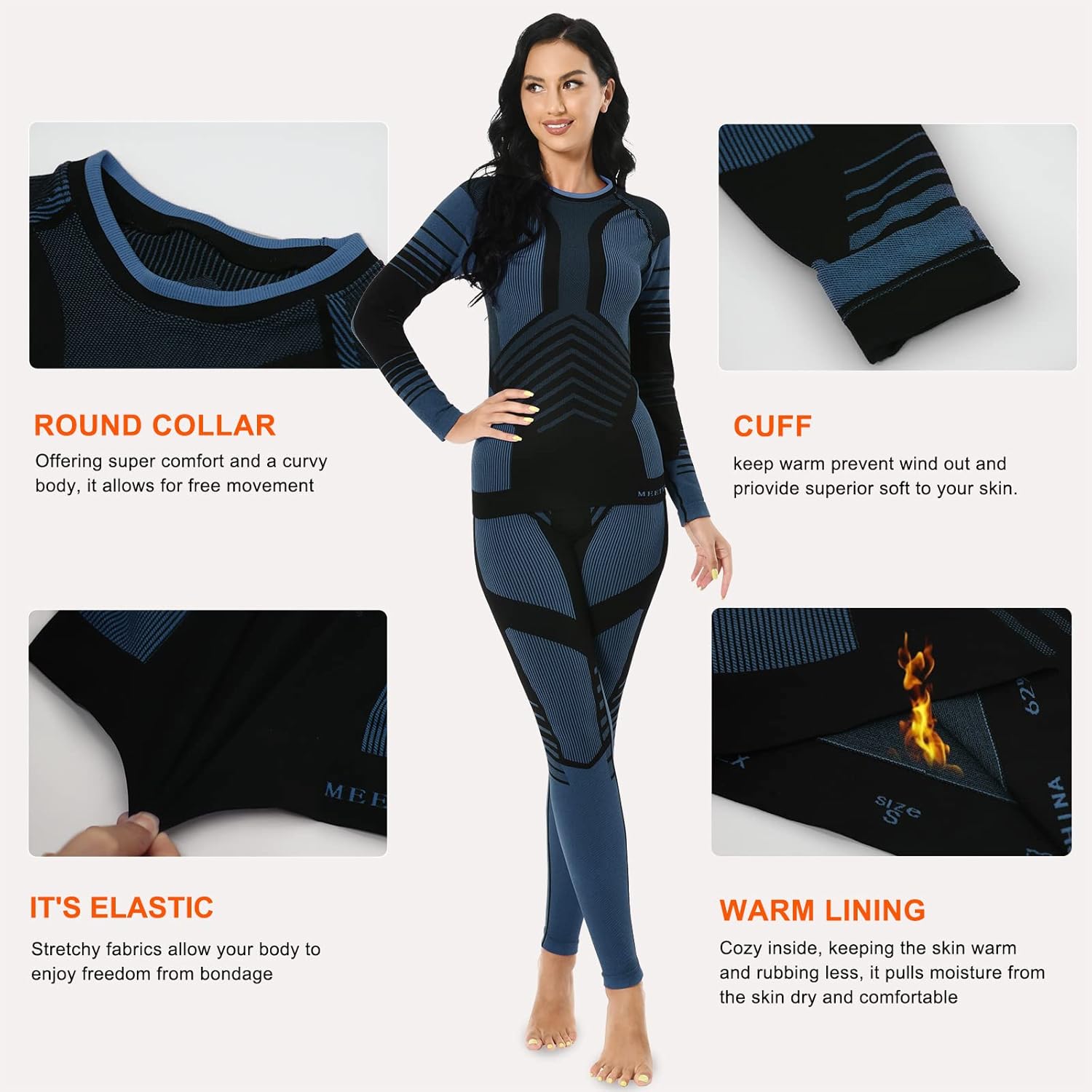 MEETYOO Thermal Underwear Set for Women, Winter Long Johns with Fleece Lined Warm Base Layer Top and Bottom Set for Skiing - Image 4