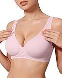 OEAK Womens Deep V Bras Wireless Comfortable Bra Supportive No Underwire Bras Tshirt Push Up Bralettes Plunge Seamless Bra