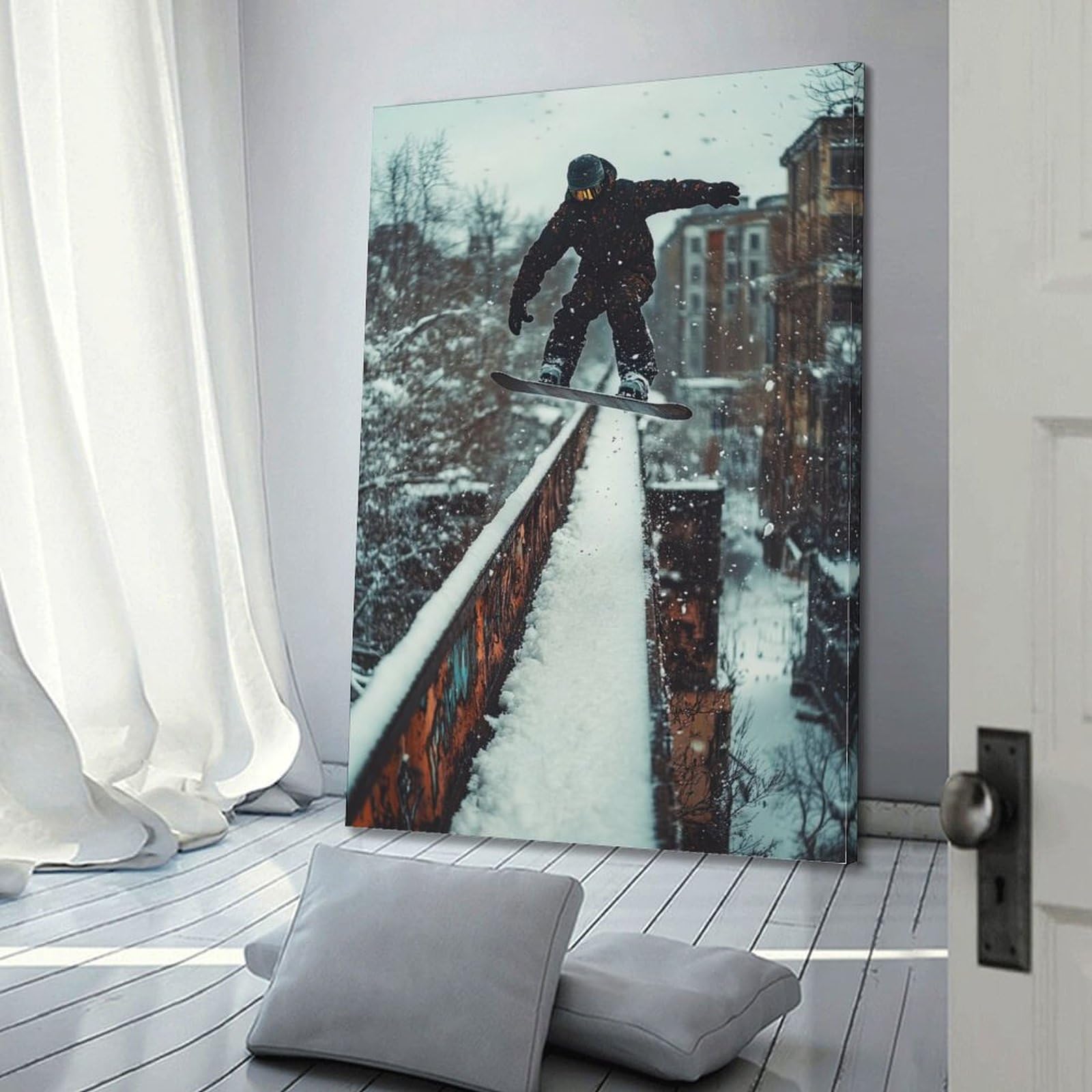 WGJYMX Poster da parete su tela, stile fotografico, documentario sportivo, snowboard sulla neve, decorazione moderna per camera da letto, 40 x 60 cm