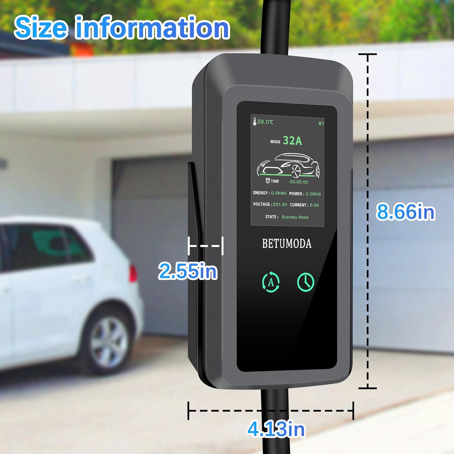 Portable Level 1&2 EV Charger, 32 Amp, Portable Charger for Home and J1772, 25ft Cable, 240V, Charging Stations with LED Display, NEMA14-50 Plug, Current Adjustable.(Tesla Need Adapter)