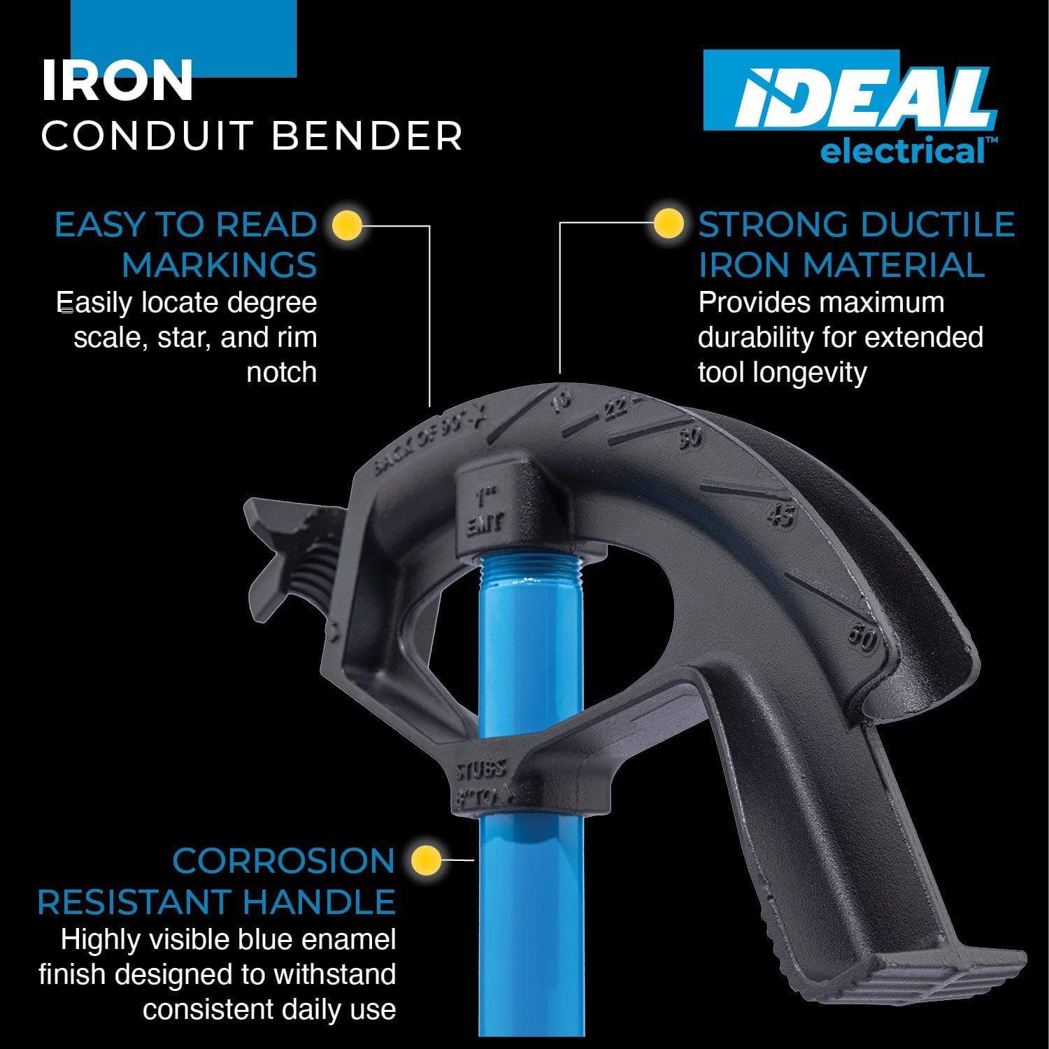 IDEAL Electrical 74-028 Ductile Iron Bender Conduit Metal Pipe Bender w/handle for 1 in. EMT Pipes, Benders