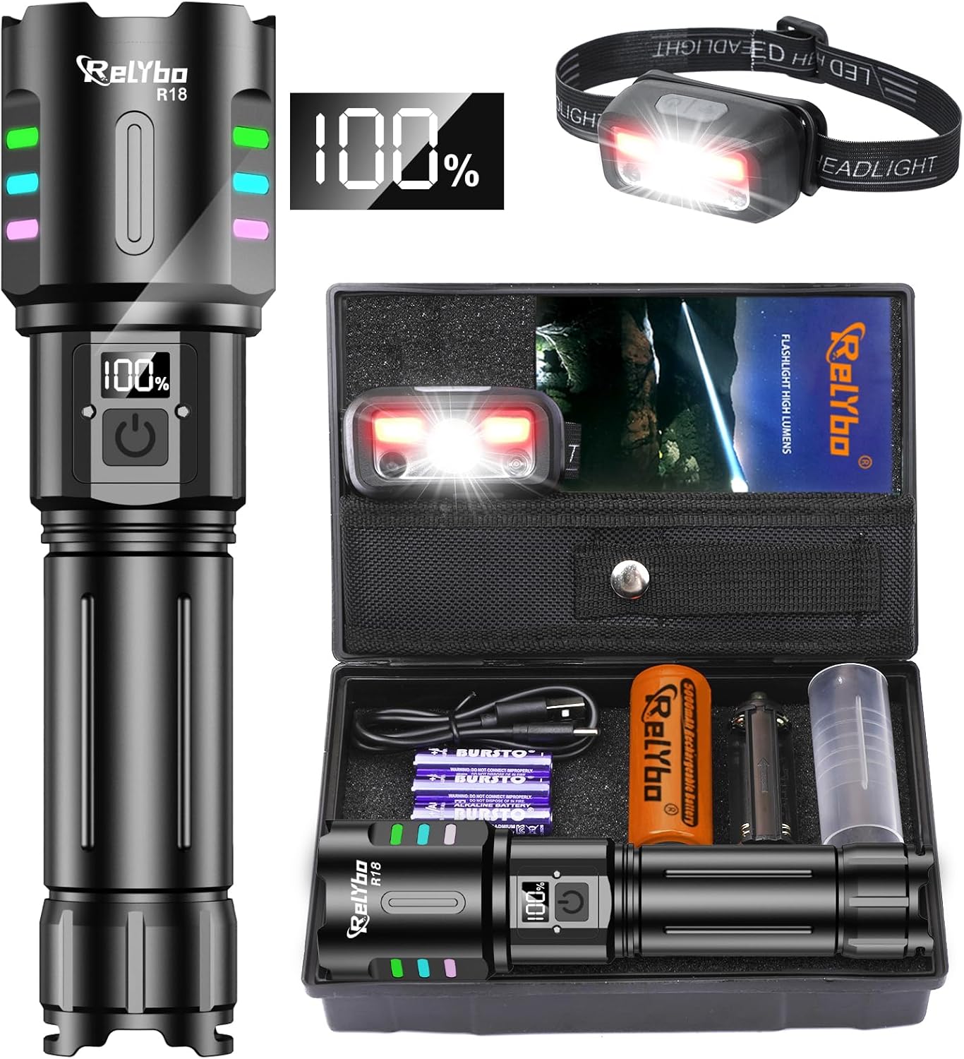 Product image of Relybo Torches LED Super Bright Rechargeable, Led Torch Rechargeable 1000000 Lumens, Flashlight Torches Battery Powered XHQ99.2, Powerful Torch Flash Light for Dog Walking Hiking Camping Emergency