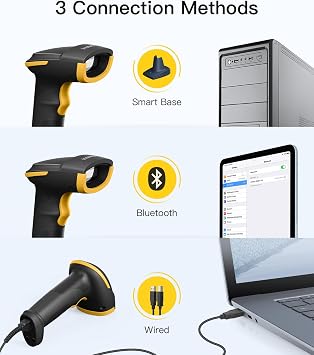 Inateck 2D Barcode Scanner Bluetooth, Barcode Reader with 2.4Ghz Smart Base, Screen Scanning, BCST-54 Black (Pack of 2)