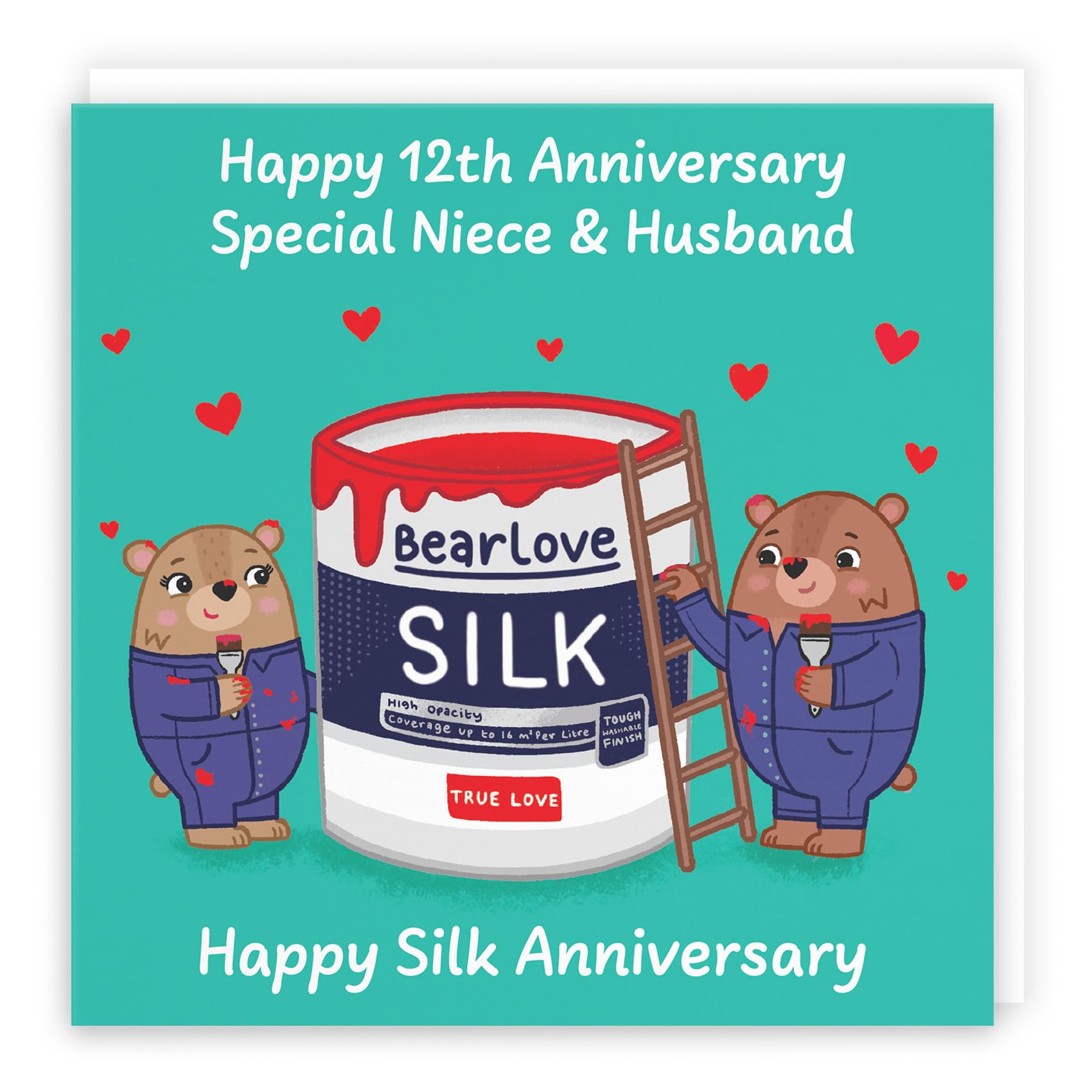 Hunts England - Niece And Husband 12th Anniversary Card - Silk Anniversary - 12 Years - Cute Fun Bears Card - Love Story Collection