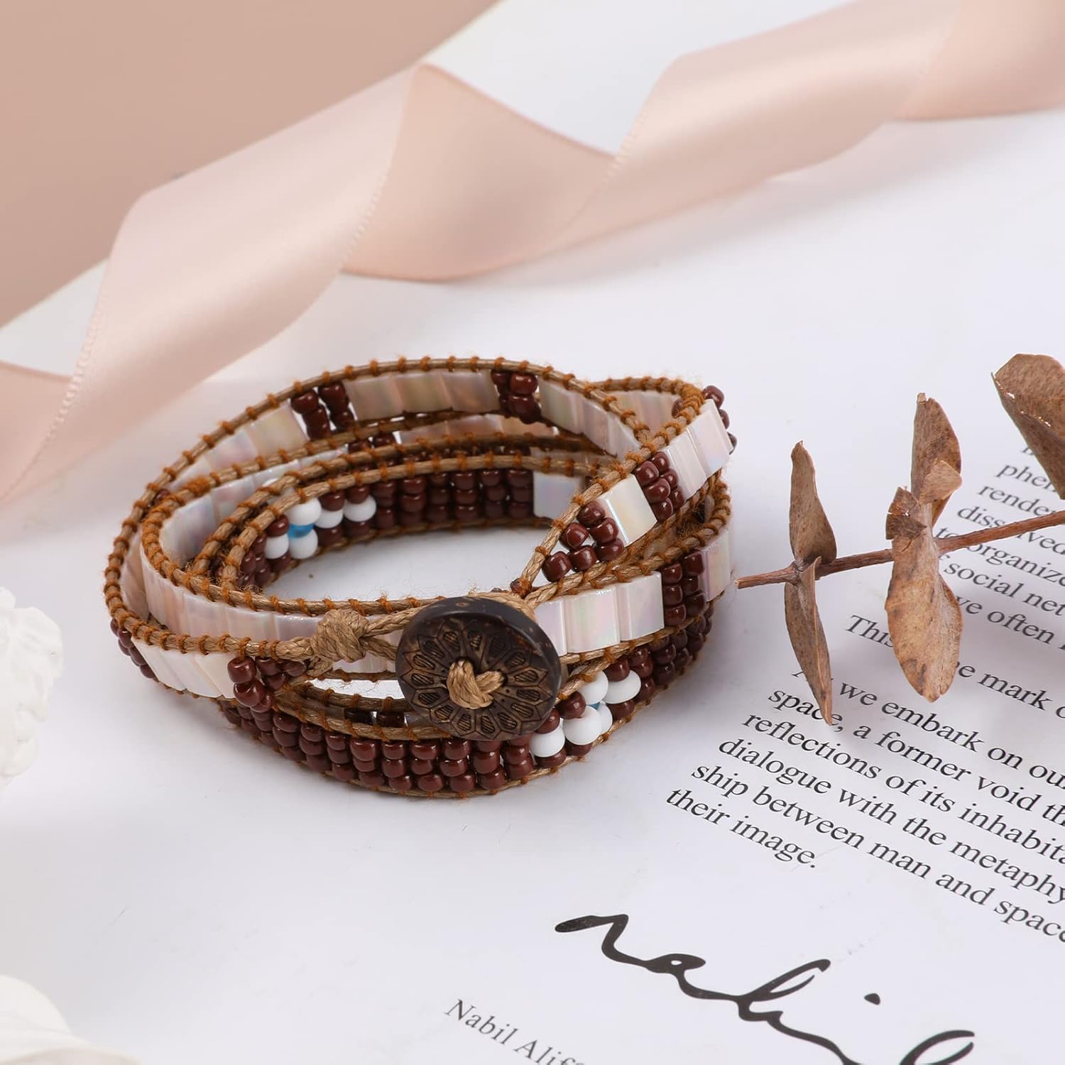 Miss Rabbit Boho Layered Leather Handmade Bracelet, Natural Stone Beaded 5 Wrap Bracelets for Women Blue Turquoise Beads Bohemian Bracelet Jewelry - Image 3