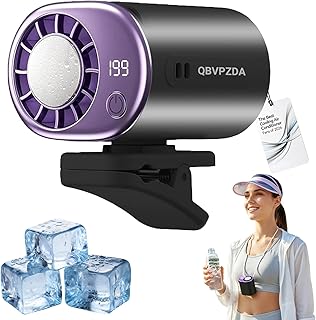 2026 Personal Portable Car Clip-On Air Conditioner Fan with 360° Rotation 199 Speeds Adjustable USB Rechargeable LED Display for Office Car Outdoor Beach (Blackish-gray)